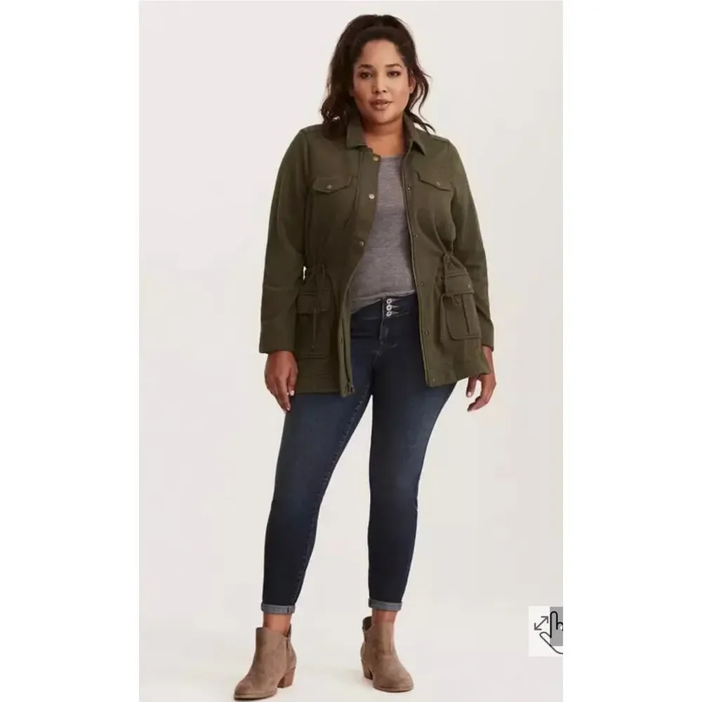 Torrid french terry knit utility zip shirt jacket shacket snap pockets plus 2X - Picture 2 of 10